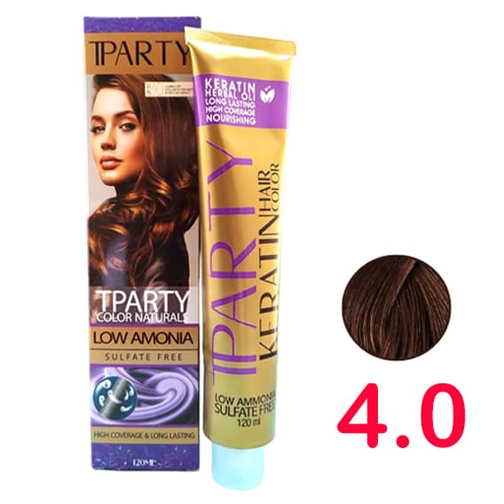 رنگ مو تی پارتی لو آمونیاک شماره 4.0 طبیعی حجم 120 میلی لیتر رنگ قهوه ای متوسط