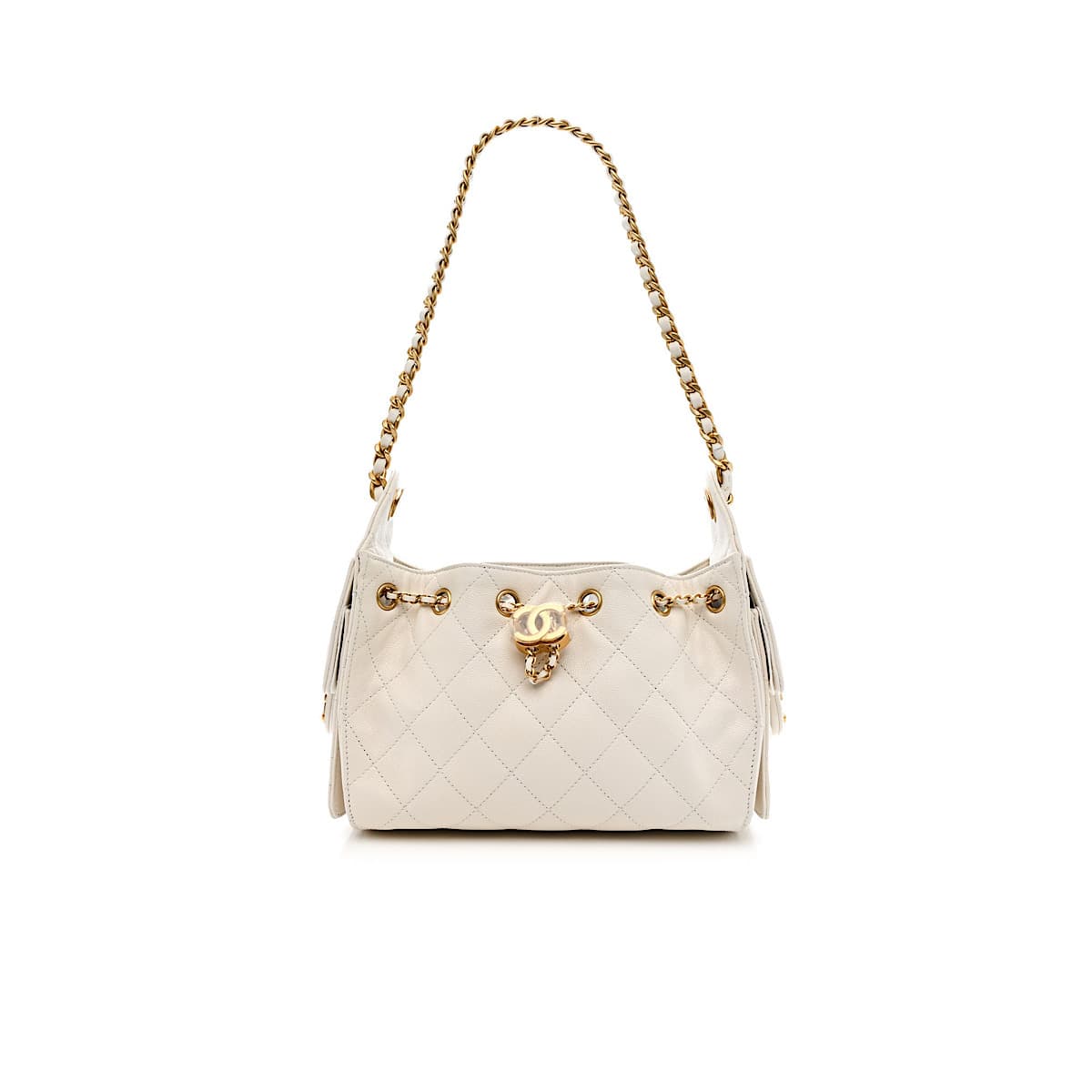 کیف شنل (CHANEL Hobo Bag White Caviar Antique Gold Hardware) — تصویر ۶