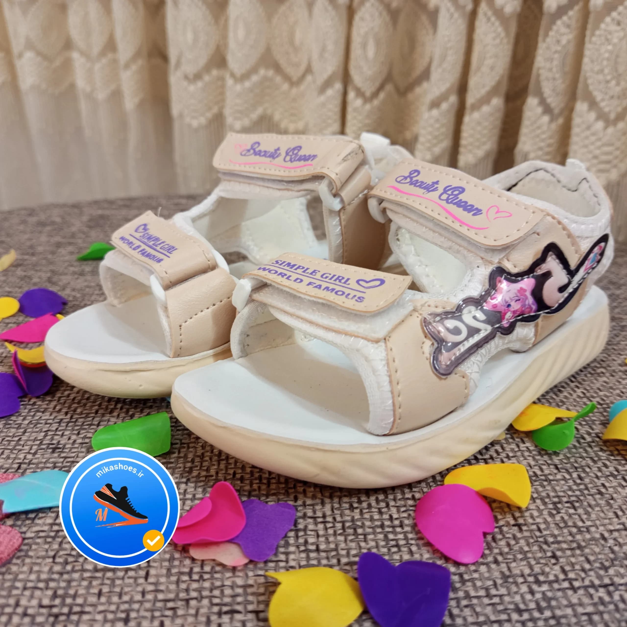 صندل بچه گانه دخترانه سایز 26 الی 30رنگ کرم-کفش میکاشویز-mikashoes