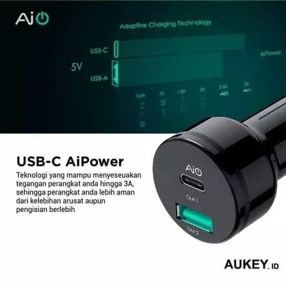 شارژر فندکی 2 پورت 25 وات آکی مدل Aukey 2 Port USB-C Car Charger CC-Y9 — تصویر ۶