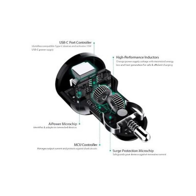 شارژر فندکی 2 پورت 25 وات آکی مدل Aukey 2 Port USB-C Car Charger CC-Y9 — تصویر ۵