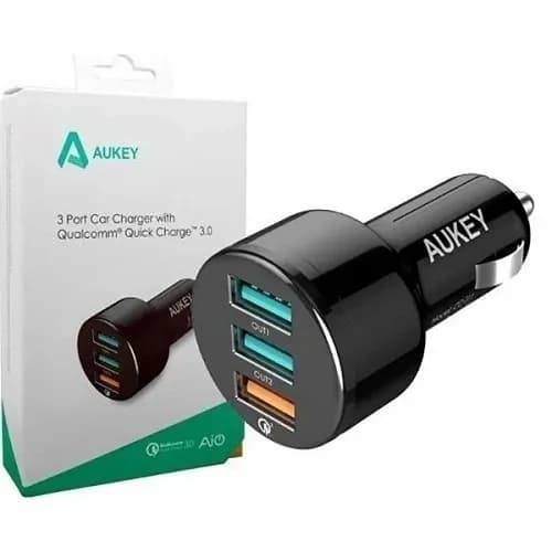 شارژر فندکی 3 پورت و فست شارژ آکی Aukey CC-T11 QC3.0 3A PD 42W به همراه کابل Type-C — تصویر ۲