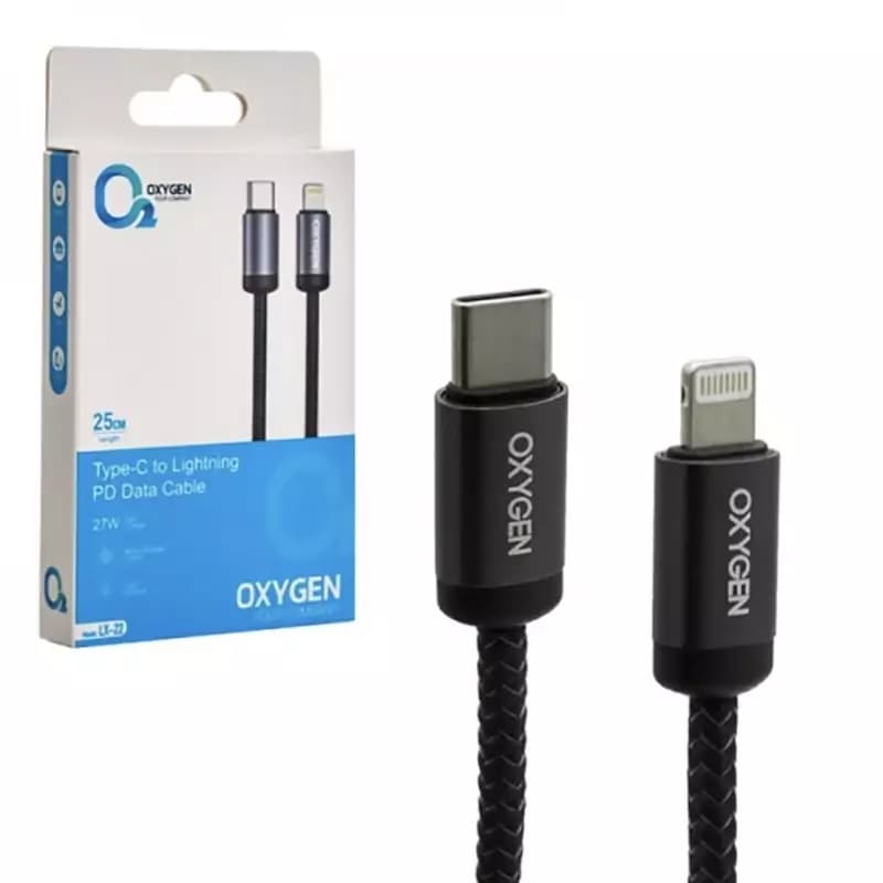 کابل شارژ اکسیژن طول 25 سانت OXYGEN LX-22 Type-C to Lightning 27W با گارانتی