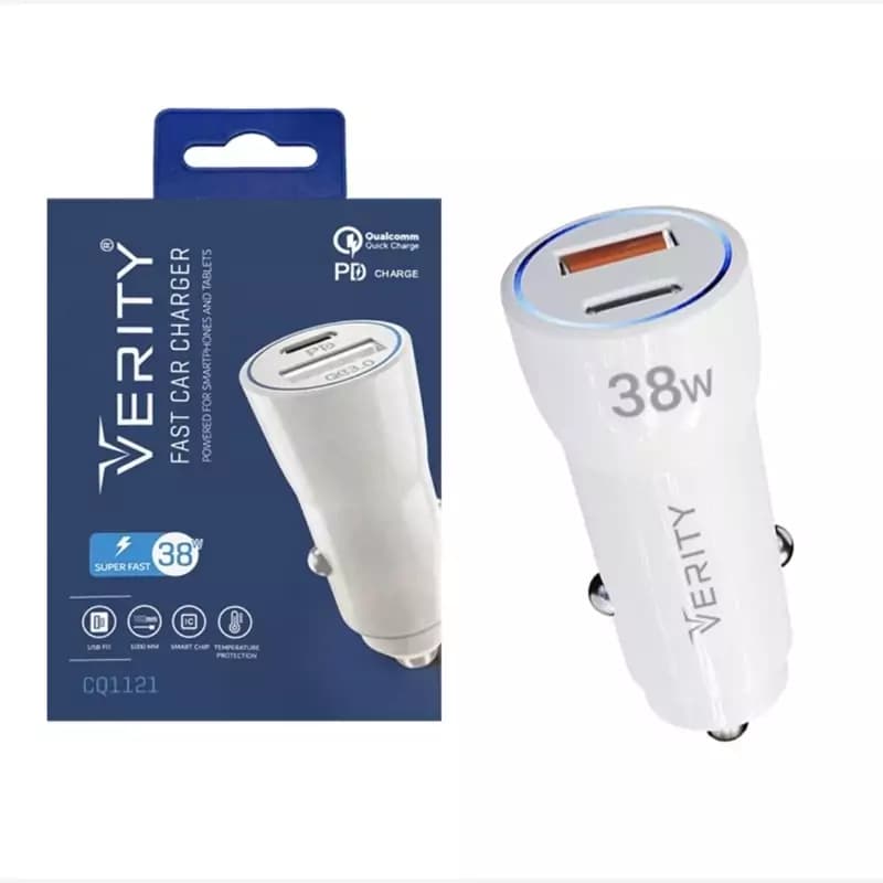 شارژر فندکی سوپر فست 38 وات وریتی با گارانتی VERITY Fast Car Charger CQ1121 38W