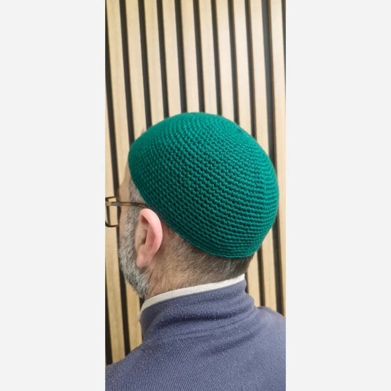 کلاه قلاب بافی سنتی خراسان بی لبه سبز رنگ