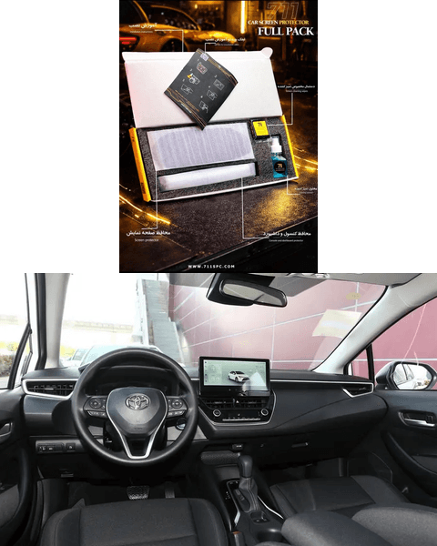 گلس کابین تویوتا لوین هیبرید | محافظ مانیتور و کنسول خودرو TOYOTA LEVIN HYBRID به همراه پارکابی و پشت دستگیره درب