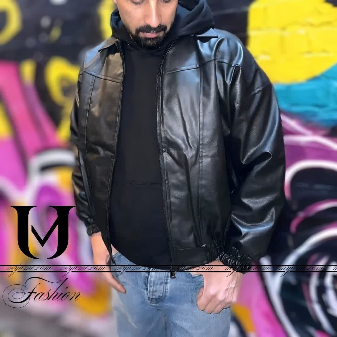 کاپشن چرم باکسی مردانه مشکی | کیفیت عالی و دوخت صنعتی