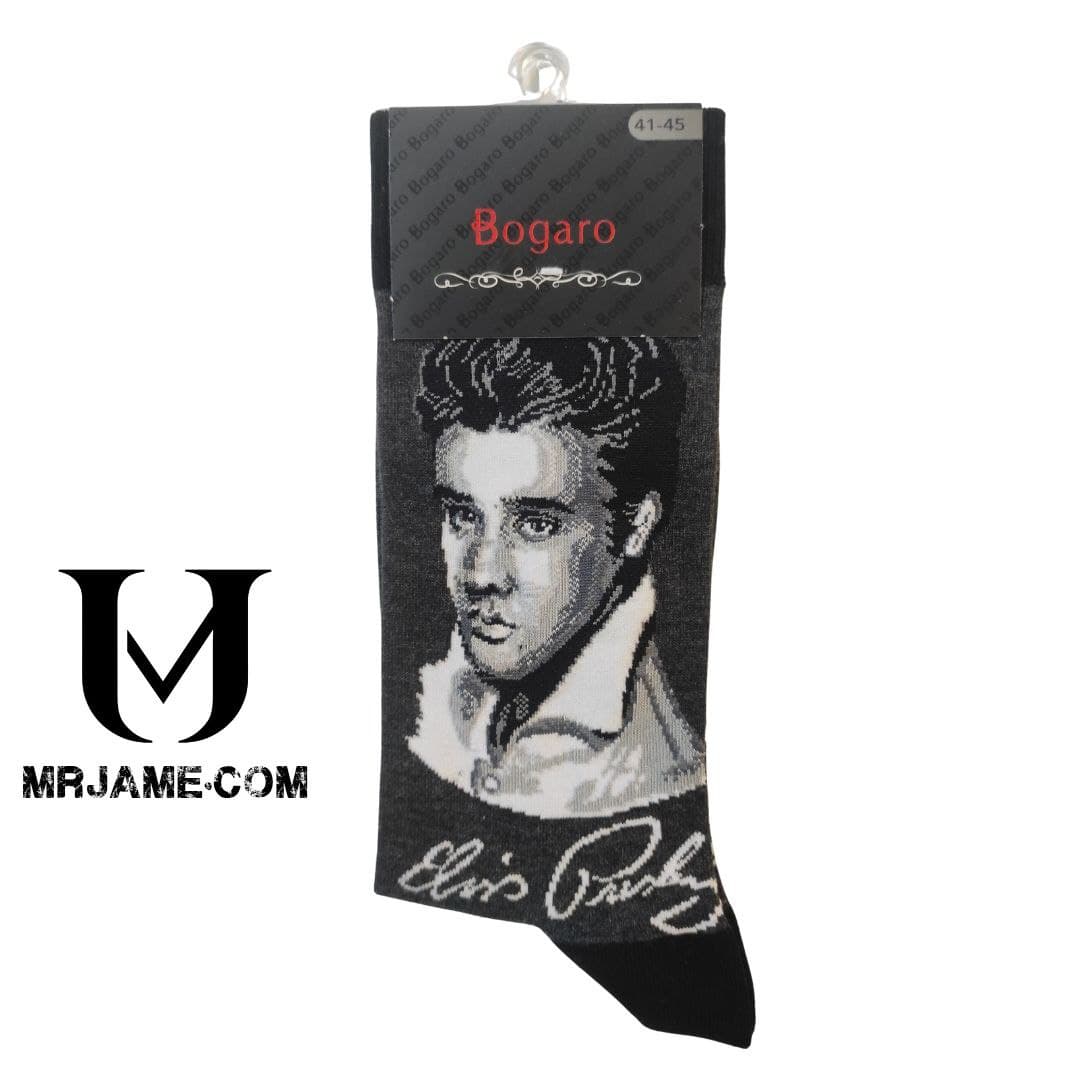 جوراب نخی ساق بلند طرح الویس پریسلی | خرید جوراب فانتزی