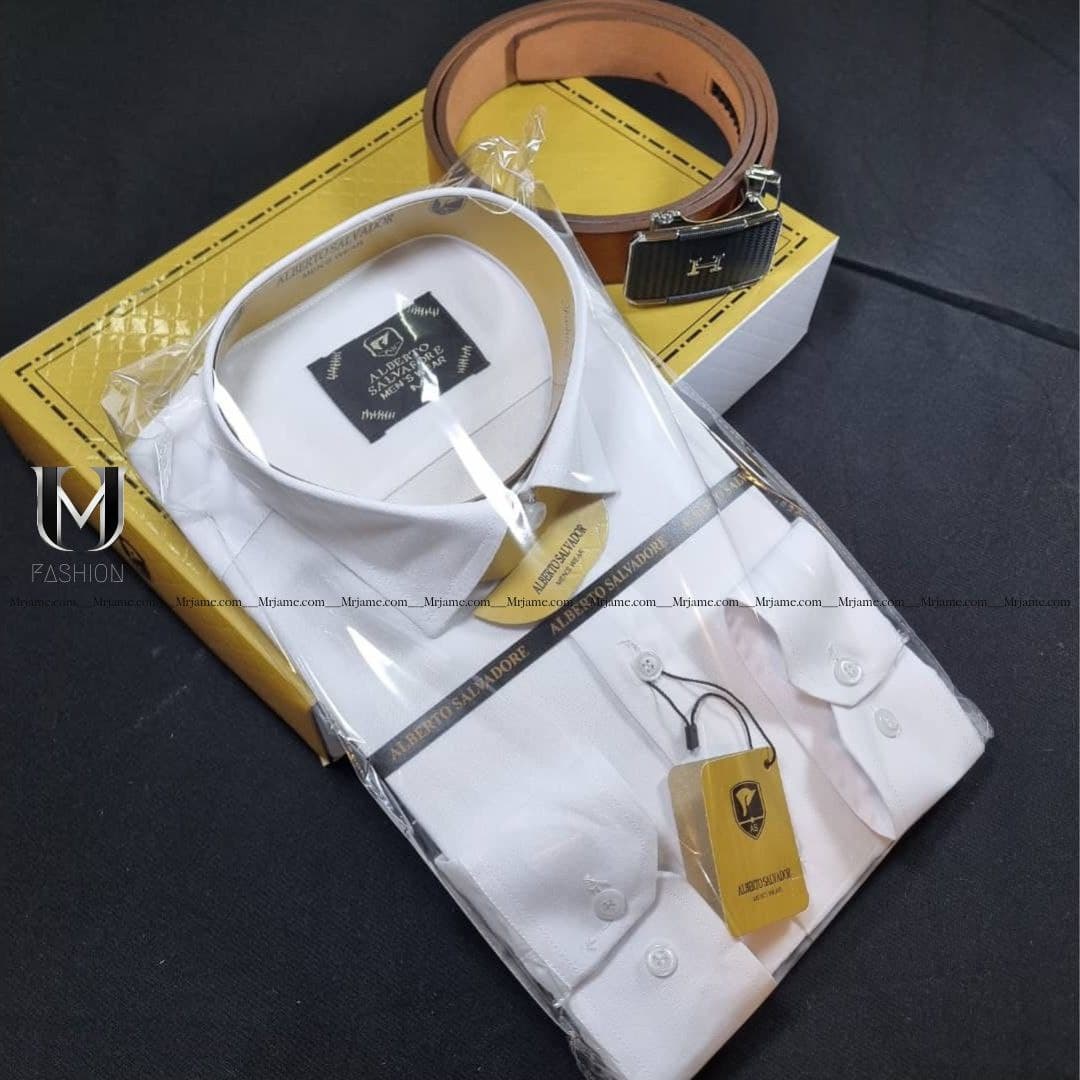 پیراهن جعبه‌ ای مردانه سفید با دوخت صنعتی و جنس پوپلین