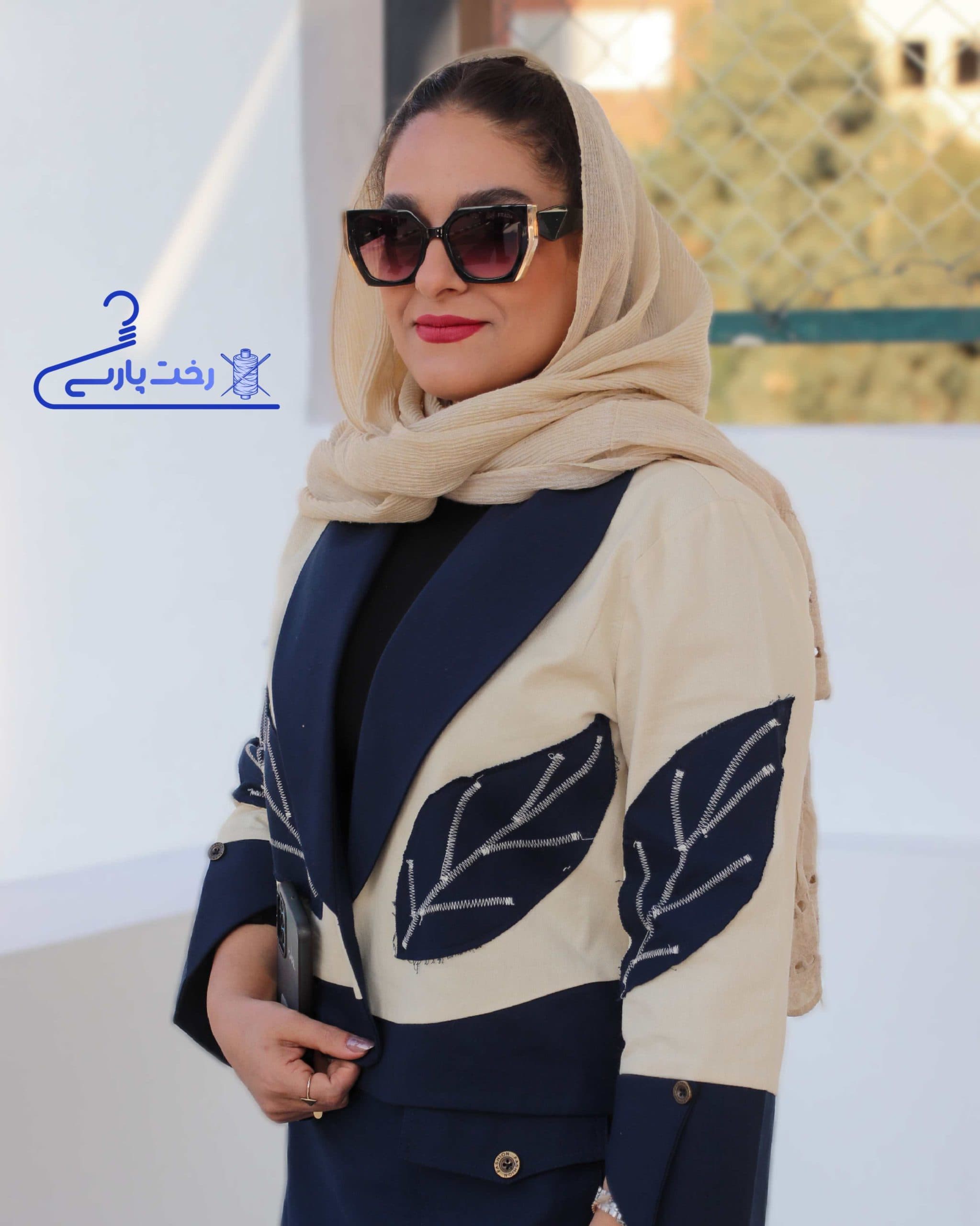 کت کراپ یقه آرشال تکه دوزی با طرح برگ گلدوزی