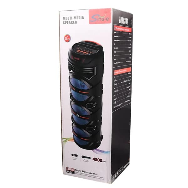اسپیکر بلوتوثی قابل‌حمل مدل ZQS-8302 با باتری 4500 میلی‌آمپر ساعت، اتصال بلوتوث و دانگل USB، مجهز به میکروفون، بدنه مقاوم پلاستیکی و وزن سبک 150 گرم — تصویر ۳