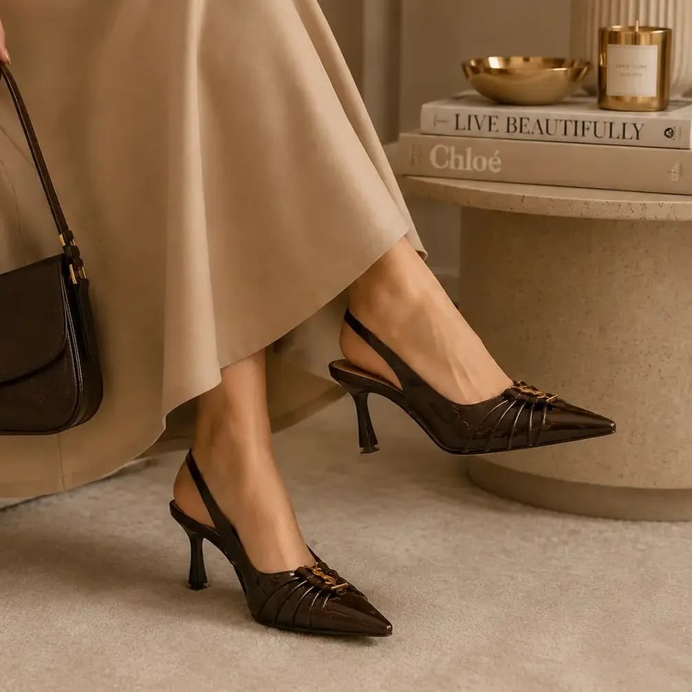 پاشنه بلند YSL قهوه‌ای کد ZO136