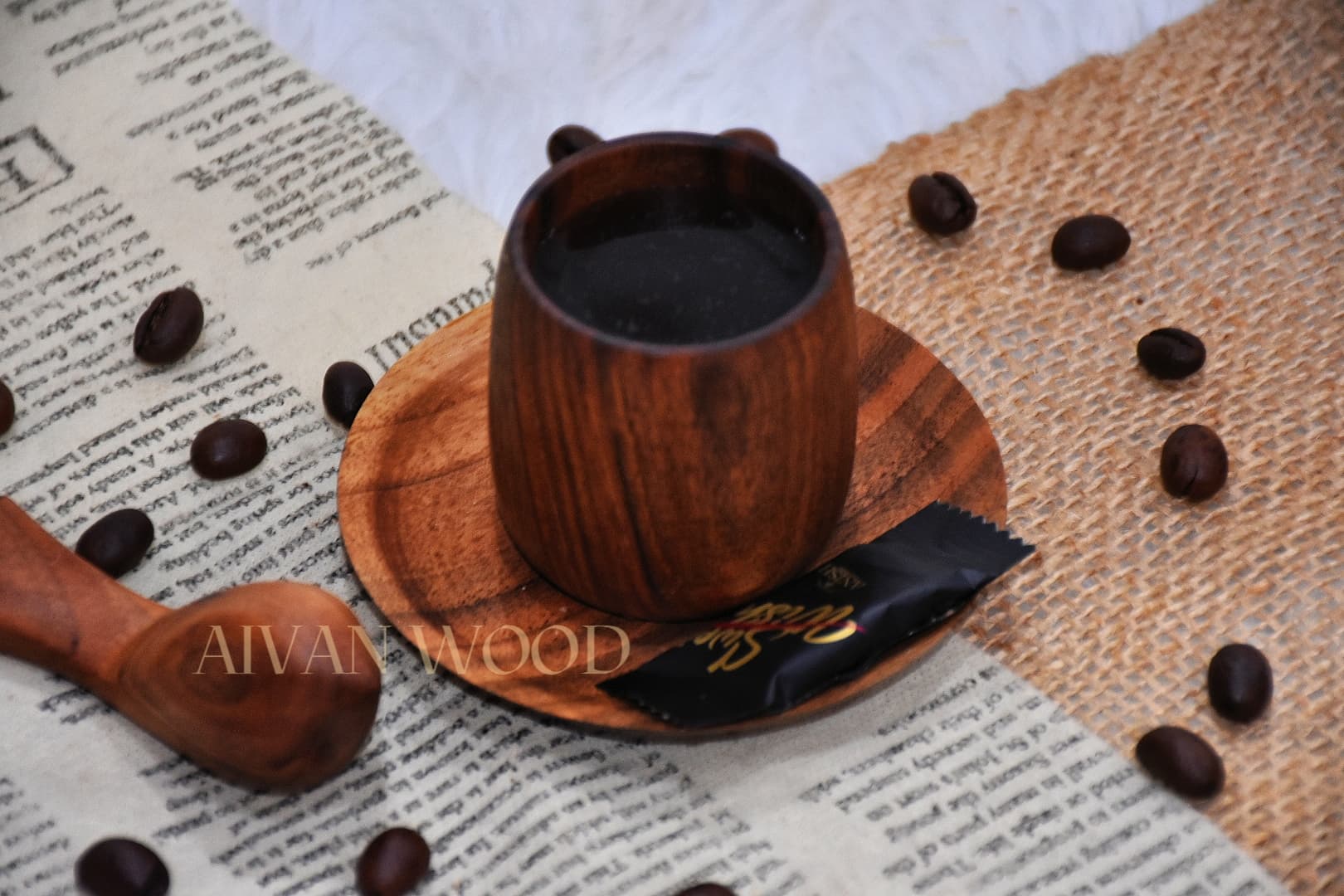 کاپ قهوه چوبی خراطی مدل ماربل