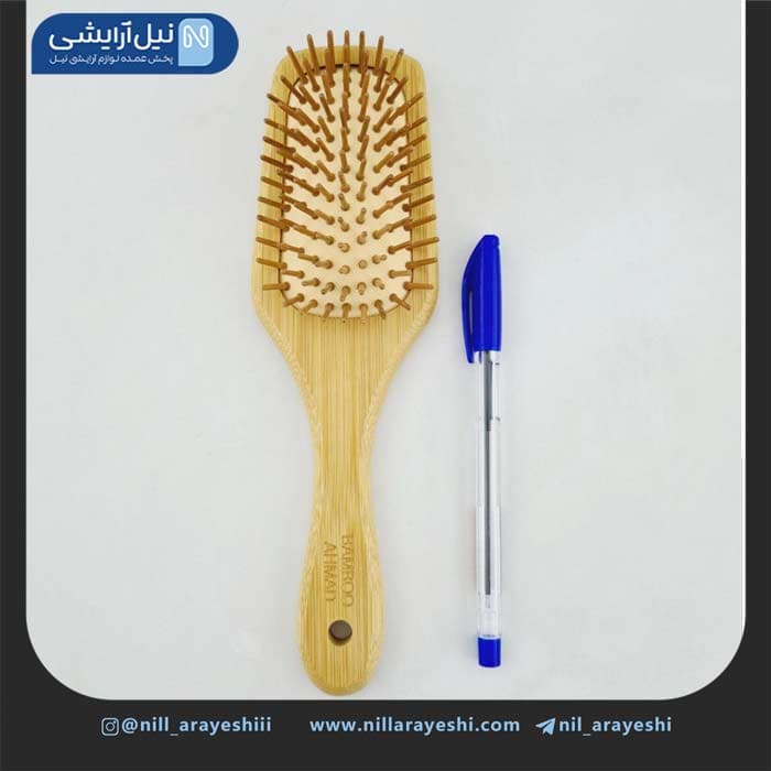 برس مو چوبی بامبو مستطیلی کف کرمی سایز کوچک — تصویر ۵