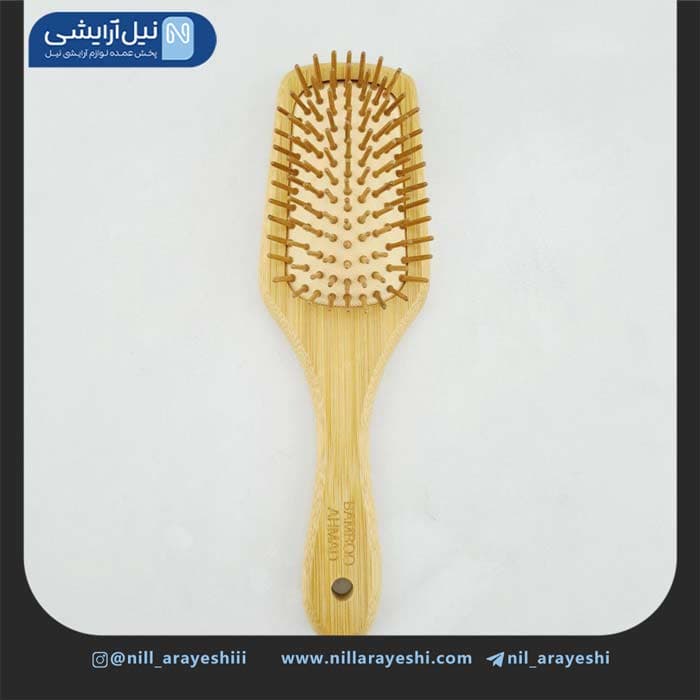 برس مو چوبی بامبو مستطیلی کف کرمی سایز کوچک — تصویر ۴