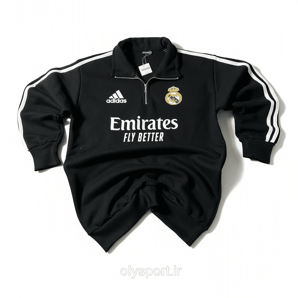 سویشرت نیم‌زیپ رئال مادرید مشکی | Adidas Emirates