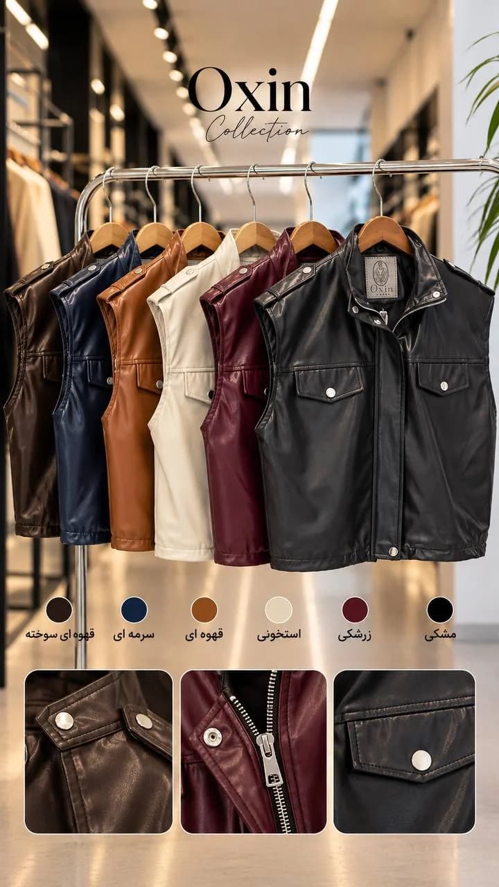 روژاوا وست چرم یقه دو دکمه دوجیب زیپی — تصویر ۶