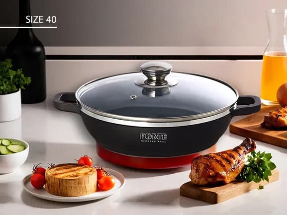 تابه دو دسته گرانیت فورته forte سایز 40 درب پیرکس