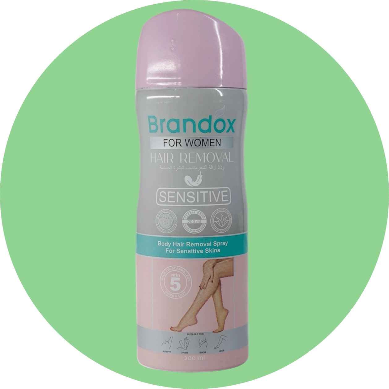 اسپری موبر بدن بانوان براندوکس مناسب پوست حساس حجم 200 میل/Brandox body hair removal spray for woman, 200 ml — تصویر ۳
