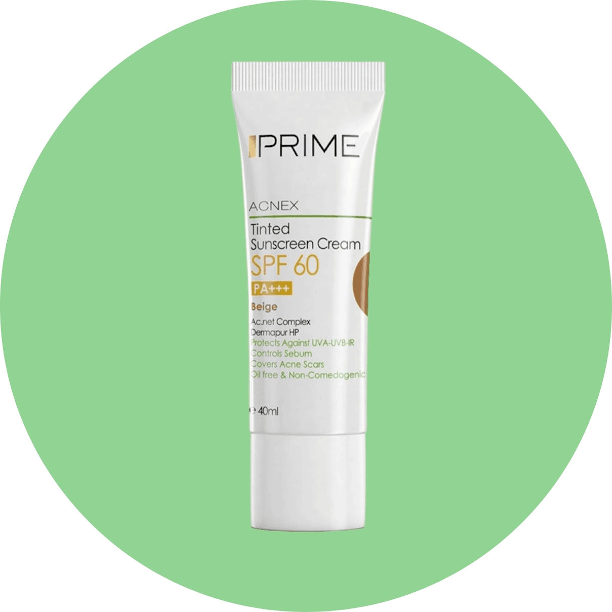 کرم ضد آفتاب رنگی Beige پرایم SPF60 مناسب پوست چرب و مختلط حجم 40 میلی لیتر انقضا 406/3