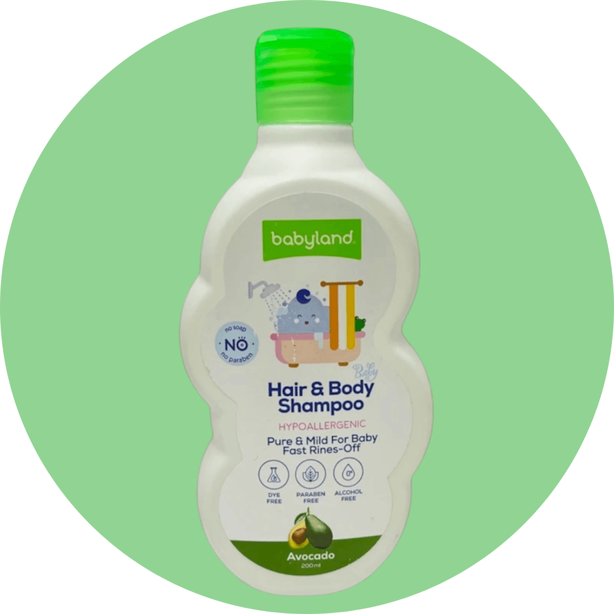 شامپو سر و بدن بیبی لند حاوی عصاره آووکادو 200 میل /Babyland Shampoo and Body Wash with Avocado Extract 200 ml