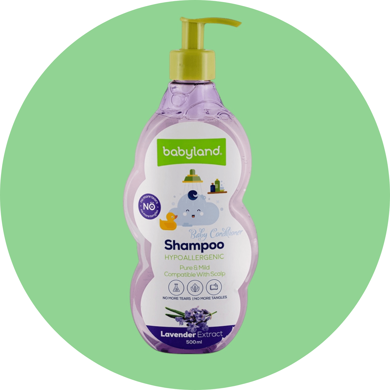 شامپو سر کودک بیبی لند عصاره اسطوخودوس حجم 500 میل/Babyland baby shampoo with lavender extract, volume 500 ml