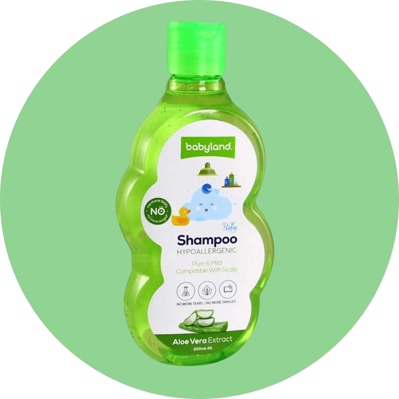 شامپو بچه نرم کننده بیبی لند حاوی عصاره الوئه ورا 200 میل مناسب نوزادان بدوتولد/Babyland Softening Baby Shampoo with Aloe Vera Extract, 200 ml, suitable for newborns