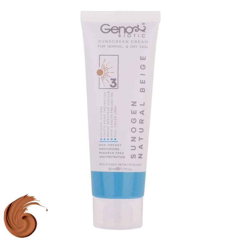 کرم ضد آفتاب بژ تیره spf 50 – مناسب پوست های خشک و معمولی ژنوبایوتیک – geno biotic