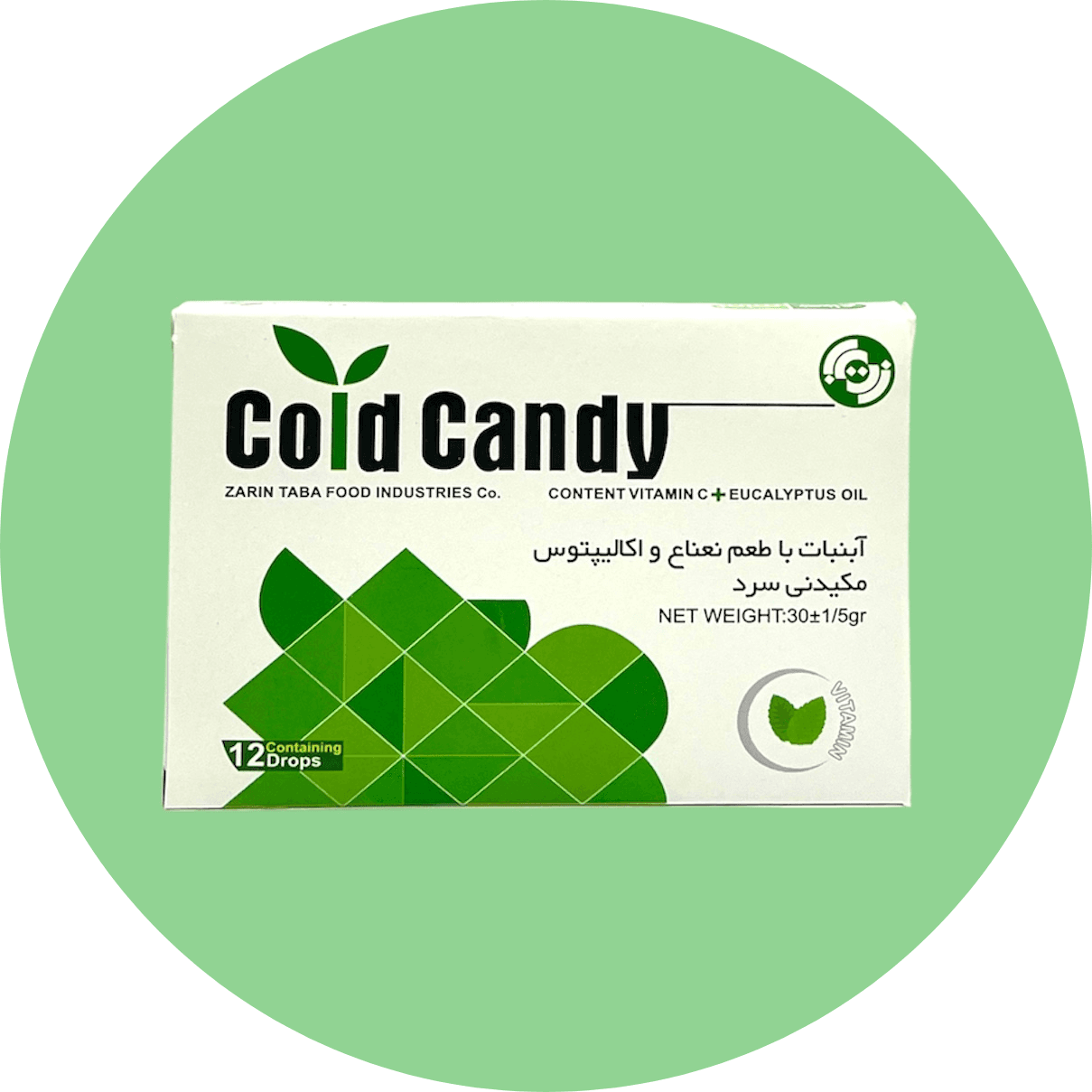 آبنبات سرد مکیدنی کندی کلد زرین تابا با اسانس نعناع و اکالیپتوس/Zarin Taba Candy Cold Lollipops 12 pcs