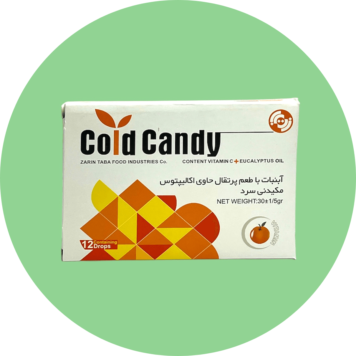 آبنبات سرد مکیدنی کندی کلد زرین تابا با اسانس پرتقال /Zarin Taba Candy Cold Lollipops 12 pcs