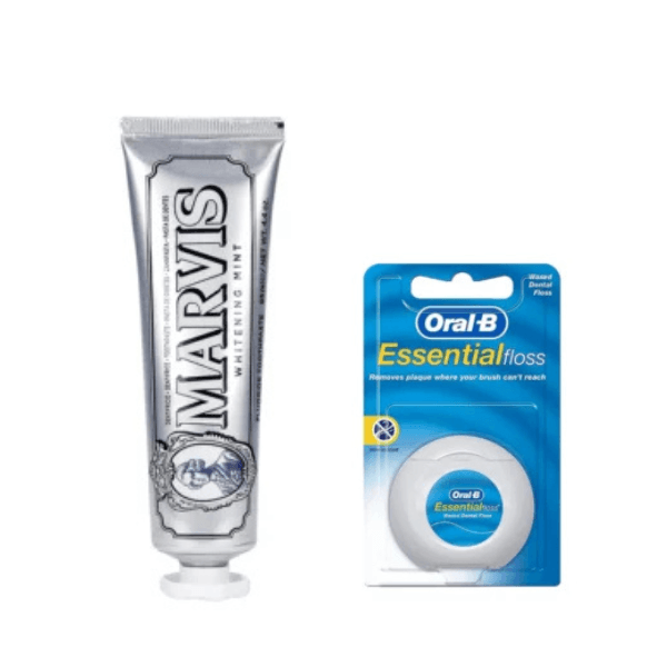 پکیج مراقبت دندان(خمیر دندان سفیدکننده مارویس مدل Whitening،نخ دندان اورال بی مدل Essential Floss) — تصویر ۲