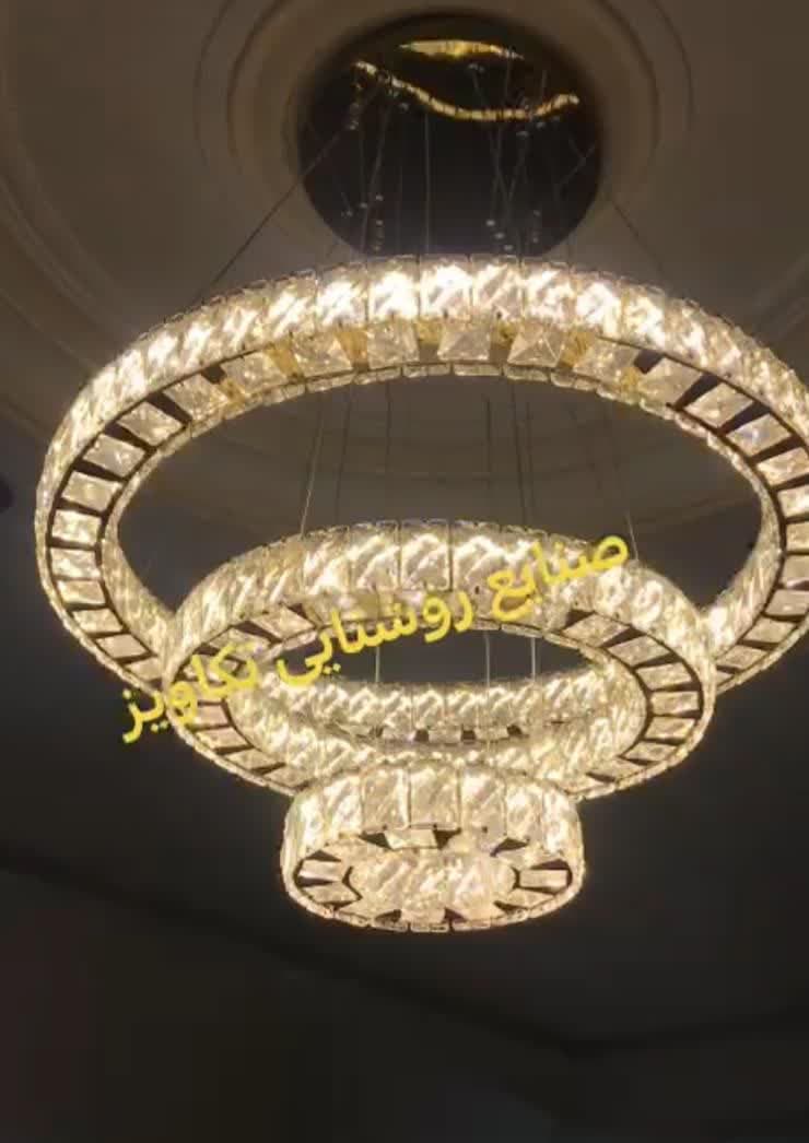 لوستر مدرن آویز کهکشانی 3 حلقه 3 طرف کریستال سایز 20+40+60 سانت (2 سال ضمانت) — تصویر ۳