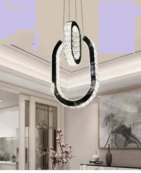 لوستر مدرن آویز 2 حلقه طرح بیضی ایستاده سایز 30+50 سانتیمتر(2سال ضمانت)