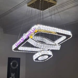 لوستر مدرن آویز مربع 3 حلقه طرح جدید سایز 20+35+50 سانتیمتر(2سال ضمانت) نوردهی عالی