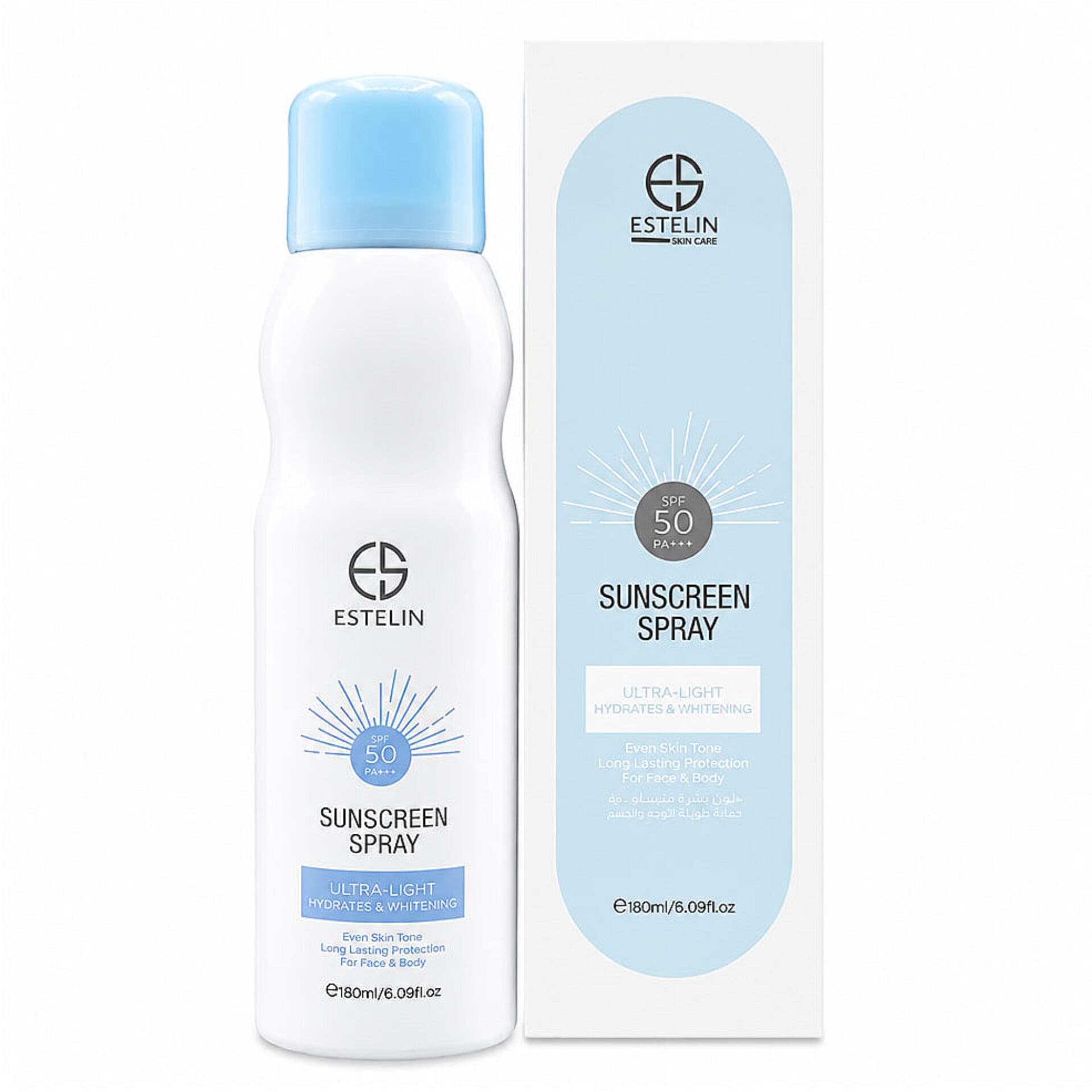 اسپری ضد آفتاب استلین SPF50 مدل Ultra-Light آبرسان و روشن‌ کننده / Estelin