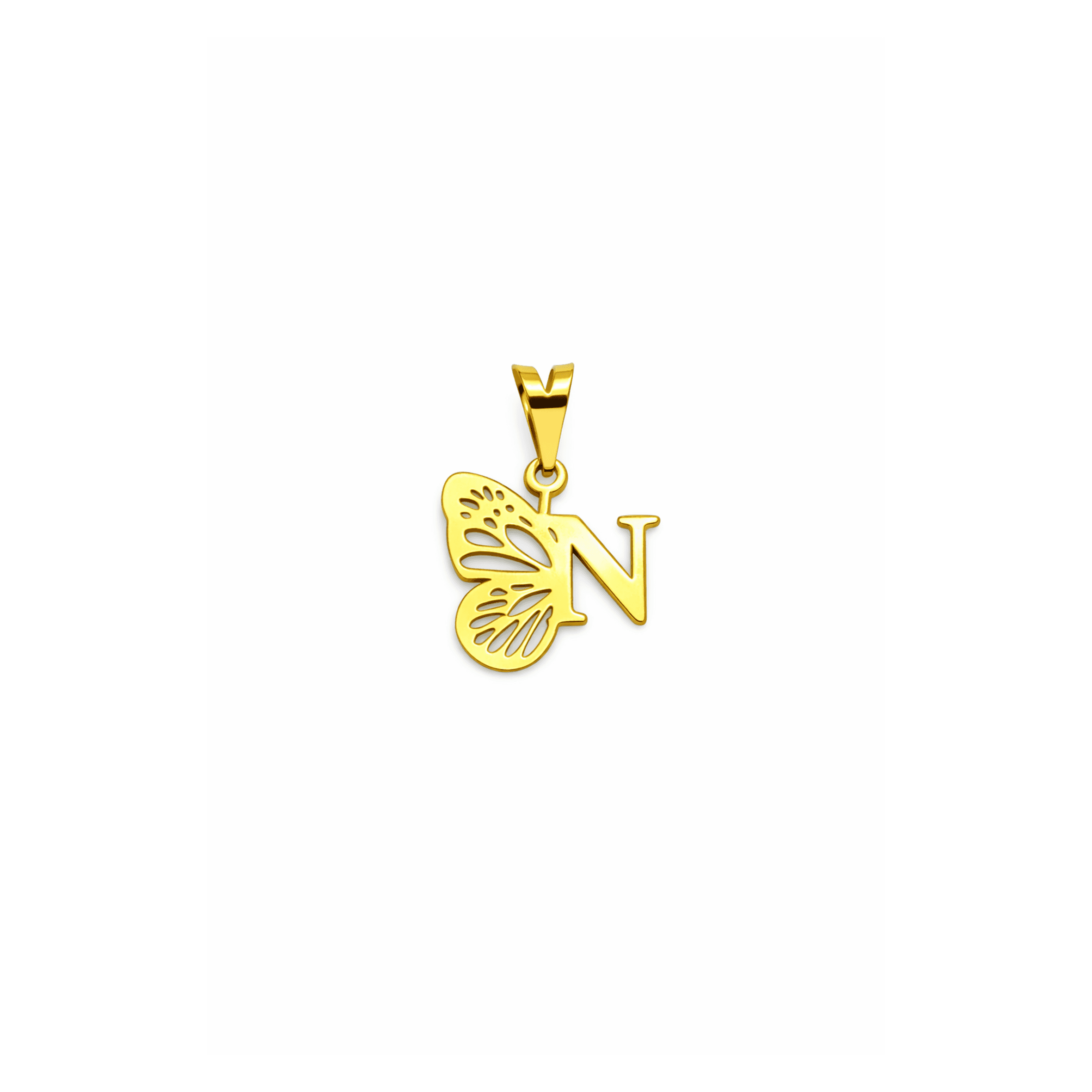 پلاک طلا حرف N پروانه‌ای