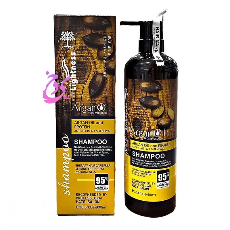 شامپو تقویت کننده و ترمیم کننده مو آرگان لایتنس Lightness Argan oil and protein shampoo حجم 900 میلی لیتر