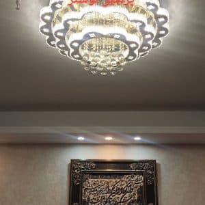 لوستر مدرن سقفی گرد 3 حلقه طرح گلبرگ با آویز کریستالی سایز 45+65+80 سانتیمتر (2 سال ضمانت) — تصویر ۵
