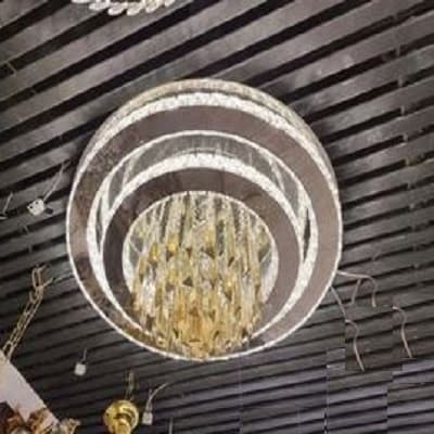 لوستر مدرن سقفی گرد 2 حلقه با آویز کریستالی سایز 30+50 سانتیمتر(2سال ضمانت)