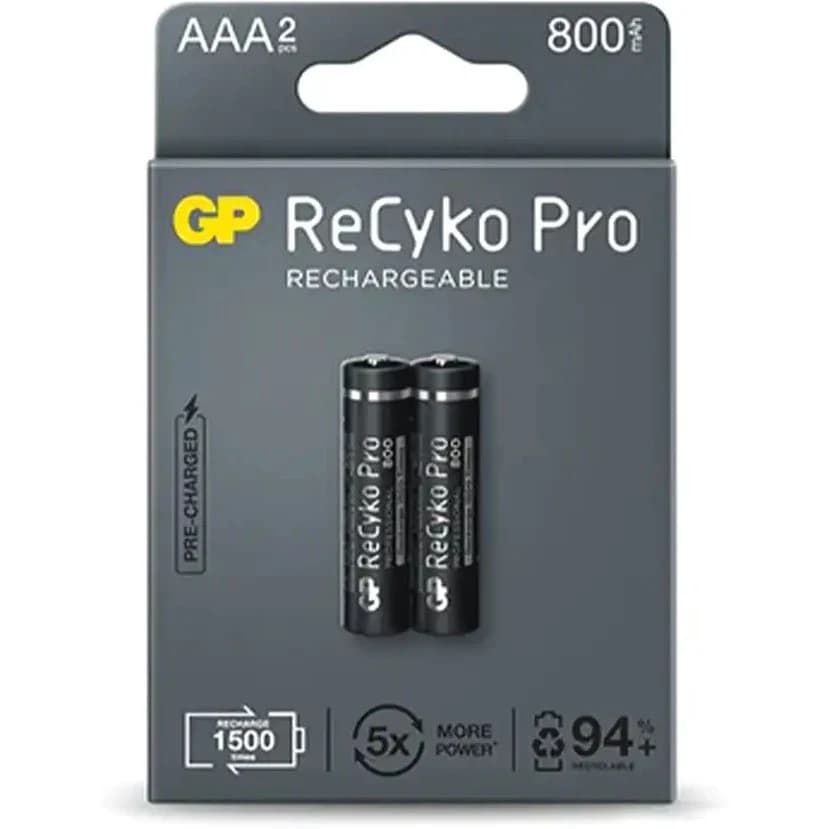 باتری نیم قلمی قابل شارژ جی پی مدل Recyko 800 mAh بسته دو عددی