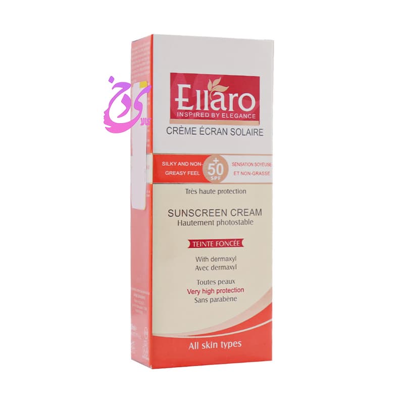 کرم ضد آفتاب انواع پوست SPF 50 الارو بژ طبیعی Ellaro Sunscreen Cream Teinte Foncee