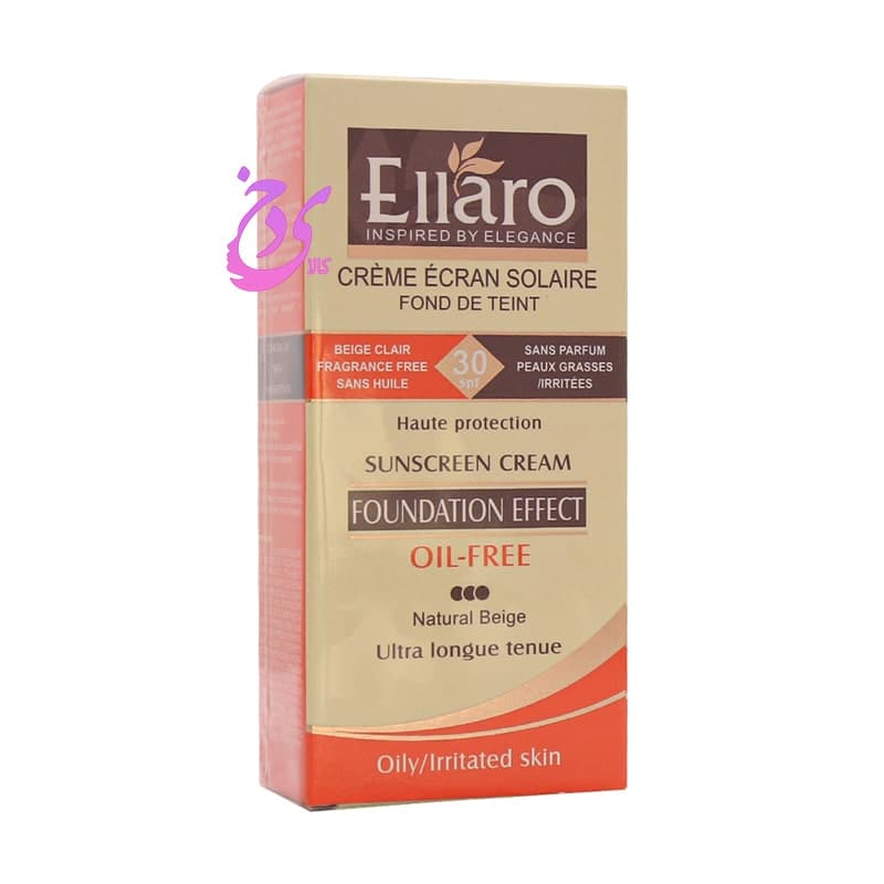 کرم ضد آفتاب فاقد چربی الارو SPF30 مناسب پوست چرب و جوش ‎دار بژ طبیعی Ellaro Sunscreen Cream SPF30 Oil Free Natural Beige