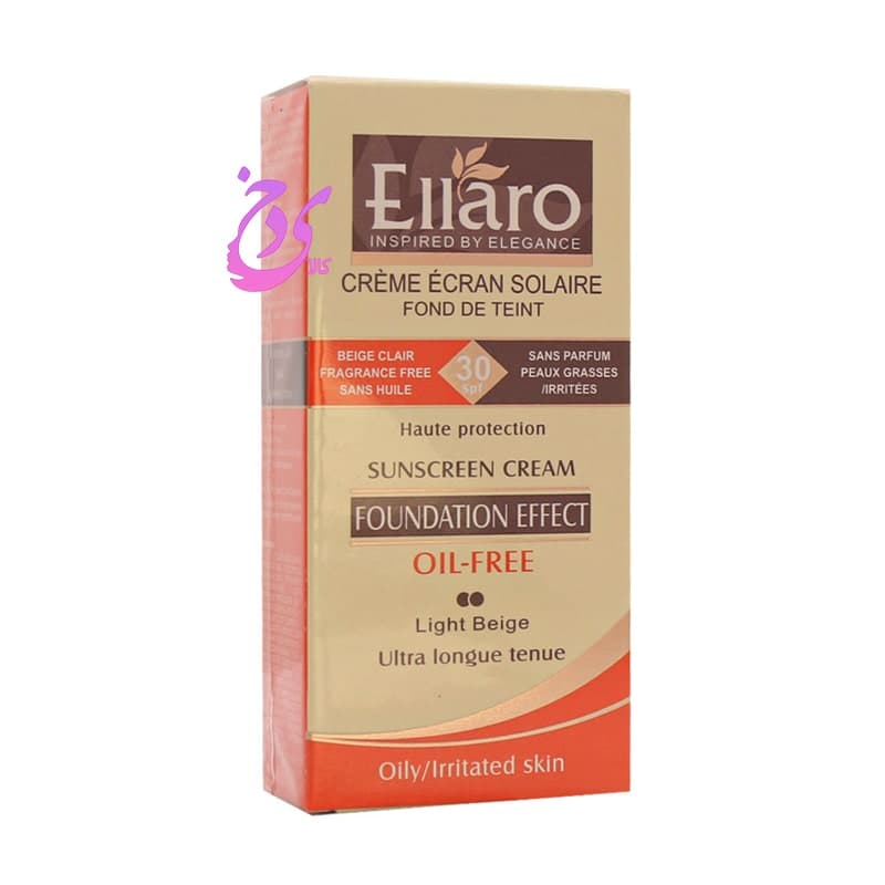 کرم ضد آفتاب فاقد چربی الارو SPF30 مناسب پوست چرب و جوش ‎دار بژ روشن Ellaro Sunscreen Cream SPF30 Oil Free Light Beige