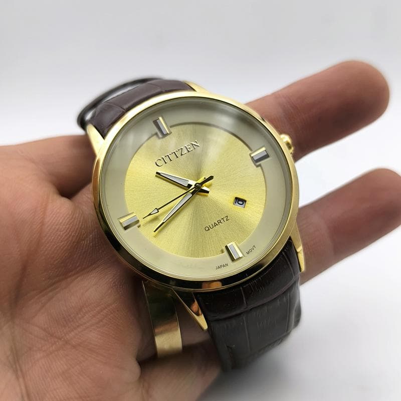 ساعت مردانه سیتیزن بند چرم تاریخ دار موتور ژاپن – رنگ ثابت – 202401 — تصویر ۶