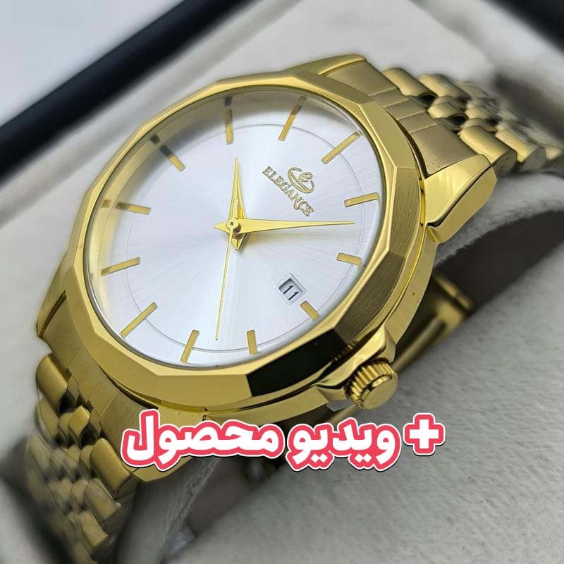 ساعت مردانه الگانس تاریخ دار – طلایی صفحه نقره ای – 222801
