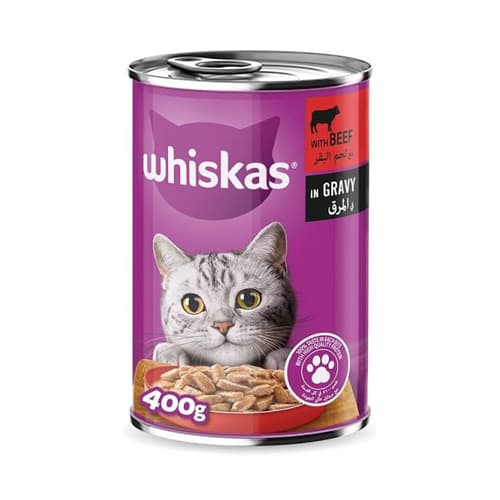 کنسرو گربه بالغ ویسکاس گوشت گاو در سس Whiskas وزن 400 گرم