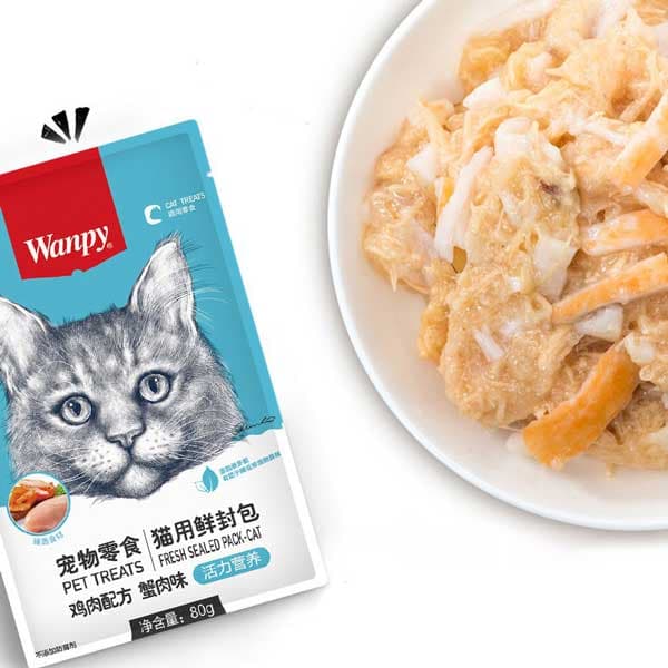 پوچ گربه بالغ ونپی مرغ و خرچنگ Wanpy وزن 80 گرم — تصویر ۳
