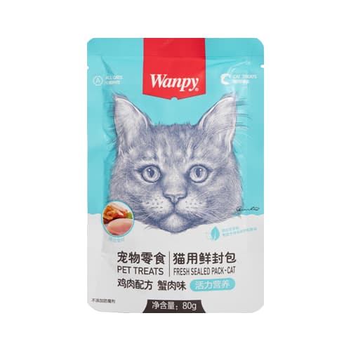 پوچ گربه بالغ ونپی مرغ و خرچنگ Wanpy وزن 80 گرم