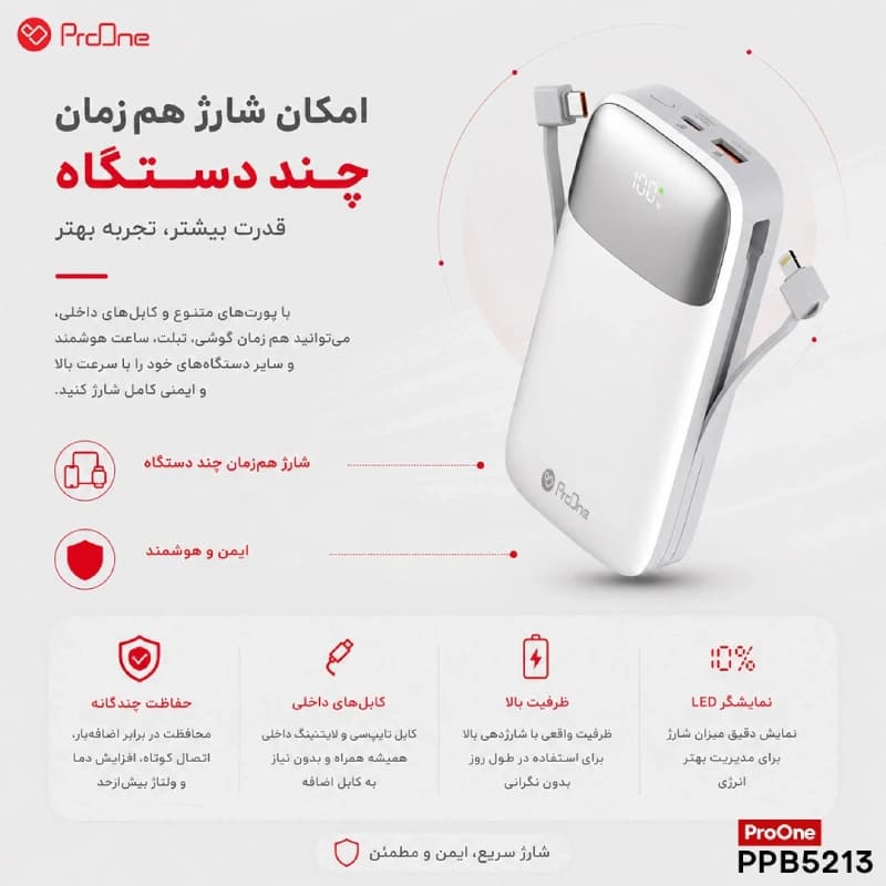 پاوربانک پرووان مدل VOLTO 20 (PPB5213) با ظرفیت ۲۰۰۰۰ میلیآمپرساعت — تصویر ۸