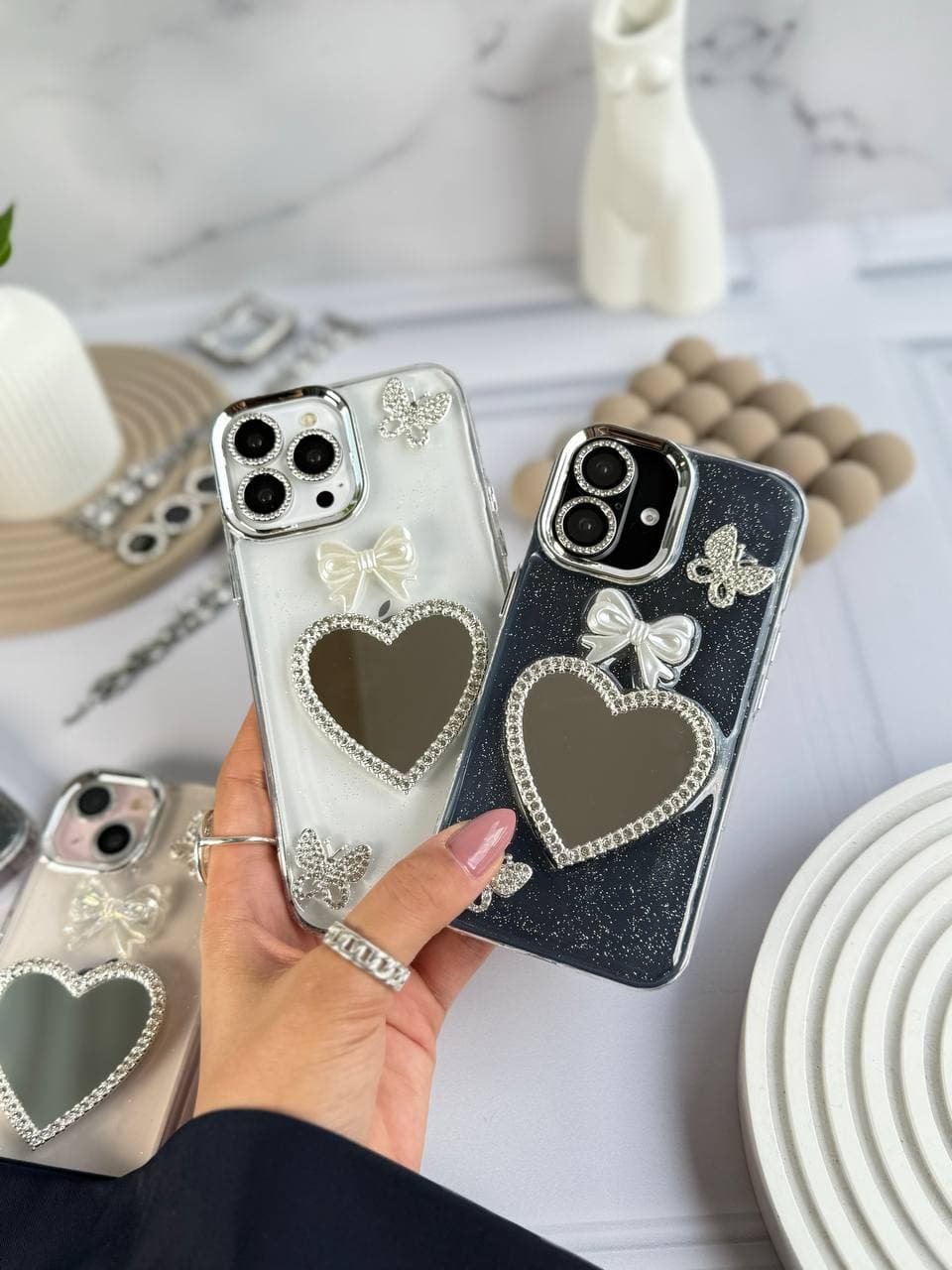 قاب گوشی شاینی قلب آینه ای برای آیفون — تصویر ۲